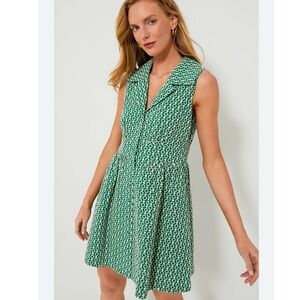 Pomander Place Green White Sleeveless Collared Mini Dress